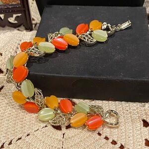 Lisner Elegant Multicolor Thermoset Lucite Leaf Bracelet